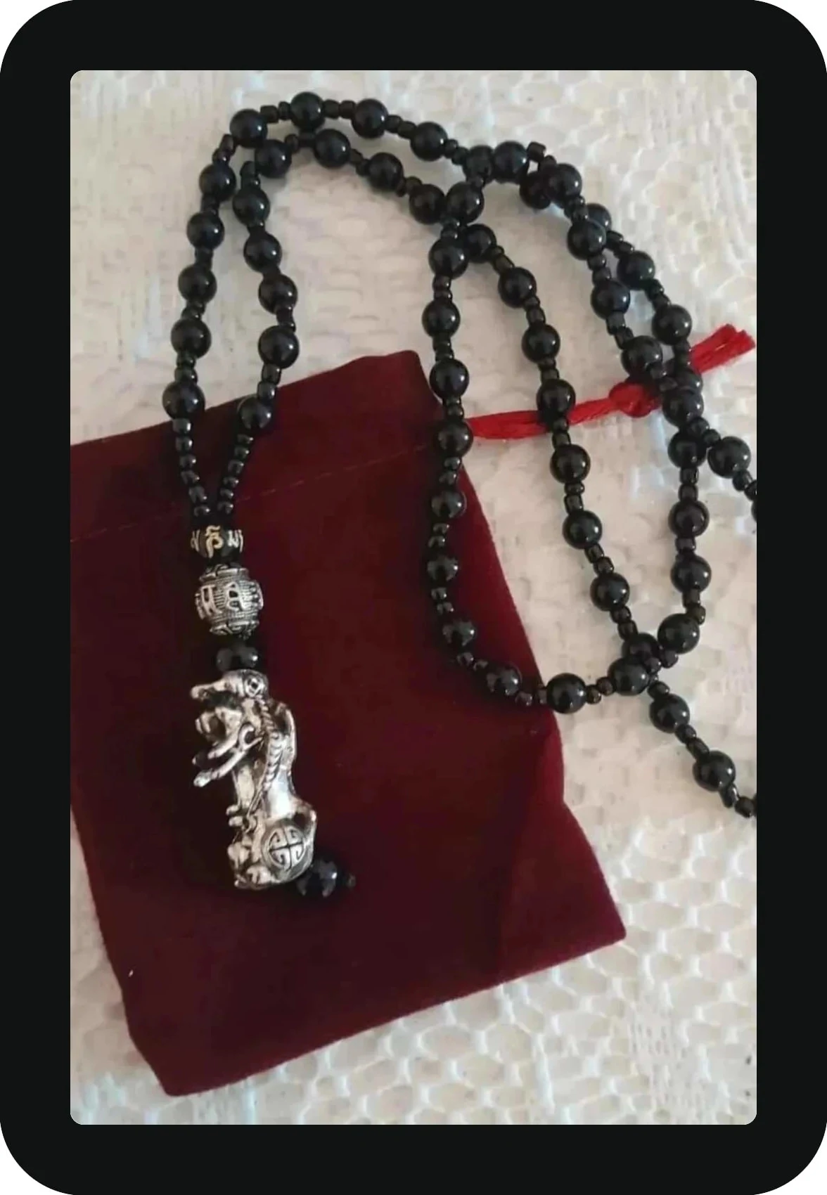 Collier pendentif Pixiu chinois en pierre d'obsidienne Feng Shui